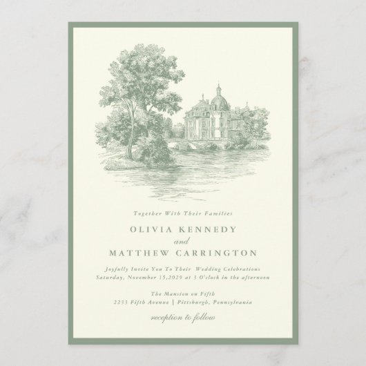 Mansion Venue Old Money Aesthetic Ivory Wedding Kaart (Voorkant)