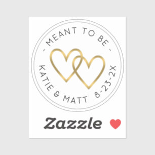 Mant to be Double Heart Metallic Gold Wedding Sticker