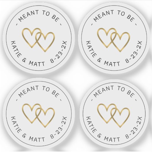 Mant to be Double Heart Metallic Gold Wedding Sticker (Voorkant)