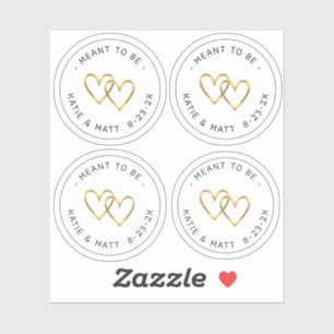 Mant to be Double Heart Metallic Gold Wedding Sticker