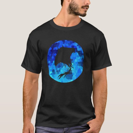 Manta Ray Blauw Mozaïek Cirkel T-shirt (Voorkant)