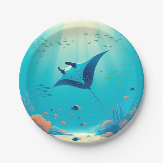 Manta ray kustkunst papieren bordje (Voorkant)