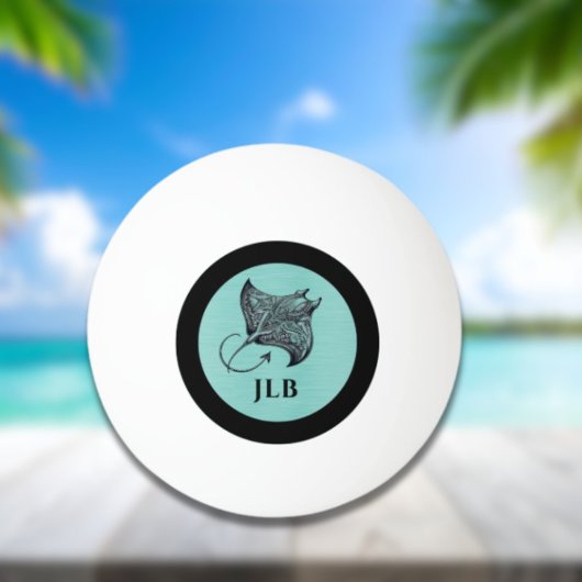 Manta Ray on Teal Faux Brushed Metal Monogrammed Pingpongbal