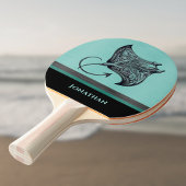 Manta Ray on Teal Faux Brushed Metal Monogrammed Tafeltennisbatje