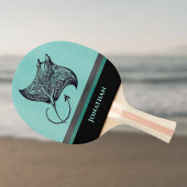 Manta Ray on Teal Faux Brushed Metal Monogrammed Tafeltennisbatje