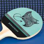 Manta Ray on Teal Faux Brushed Metal Monogrammed Tafeltennisbatje