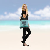 Manta Ray on Teal Faux Brushed Metal Monogrammed Tote Bag
