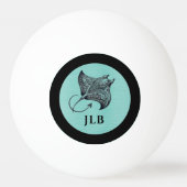 Manta Ray op Teal Nepmetaal Monogram Pingpongbal (Voorkant)
