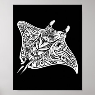 Manta Ray Polynesian Tribal Zee Tattoo Zee Poster