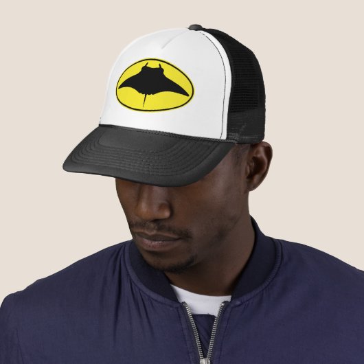 Manta Ray Silhouette Logo Trucker Pet (In situ)
