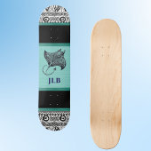 Manta Ray Teal Black White Polynesian w Initial Persoonlijk Skateboard