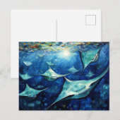 Manta Rays in Expressive Ocean Oil Painting Briefkaart (Voorkant / Achterkant)