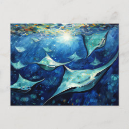 Manta Rays in Expressive Ocean Oil Painting Briefkaart