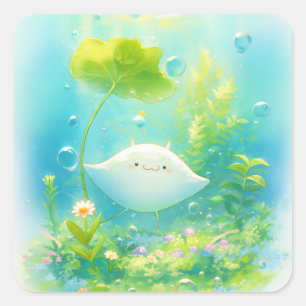 Manta Rog Rustend Onder een Waterlelieblad Vierkante Sticker