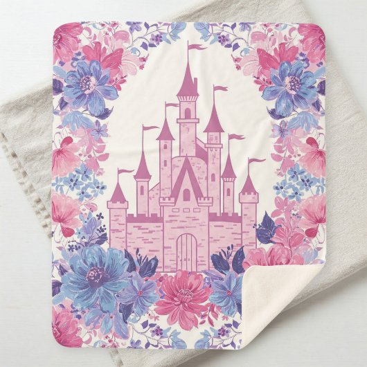 Manta Sherpa Enchanting Floral Blanket with Castle Sherpa Deken