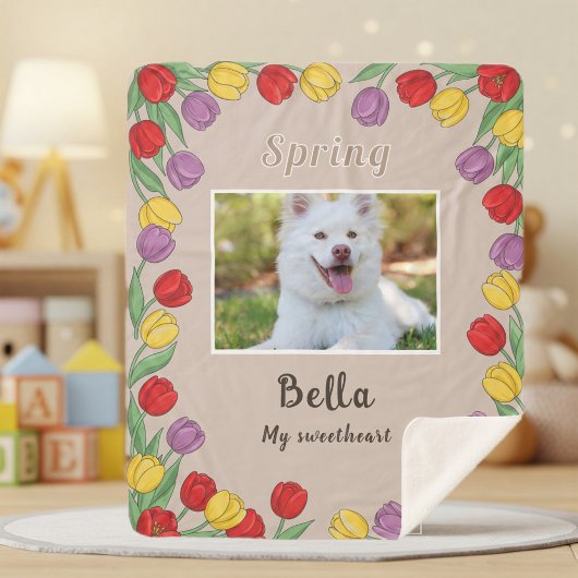 Manta Sherpa Personalized Floral Blanket for Dog L Deken