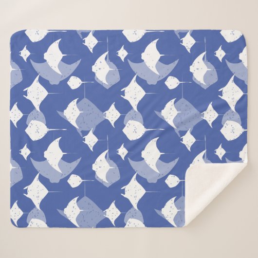 Manta-stralen, pijlstaartroggen, koel blauw wit Ze Sherpa Deken (Voorkant (horizontaal))