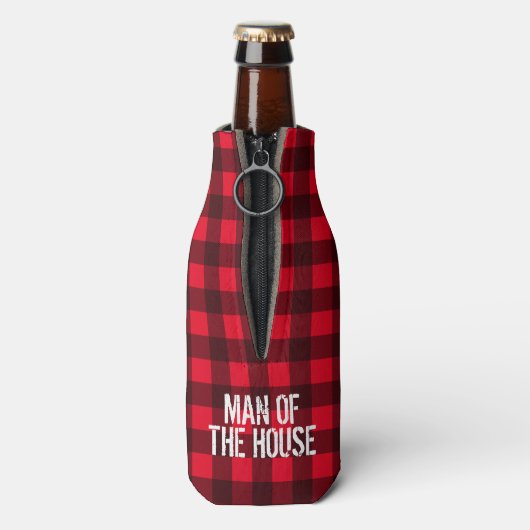 Mantelrood en zwart lumberjack check buffelvleid flesjeskoeler (Fles Achterkant)