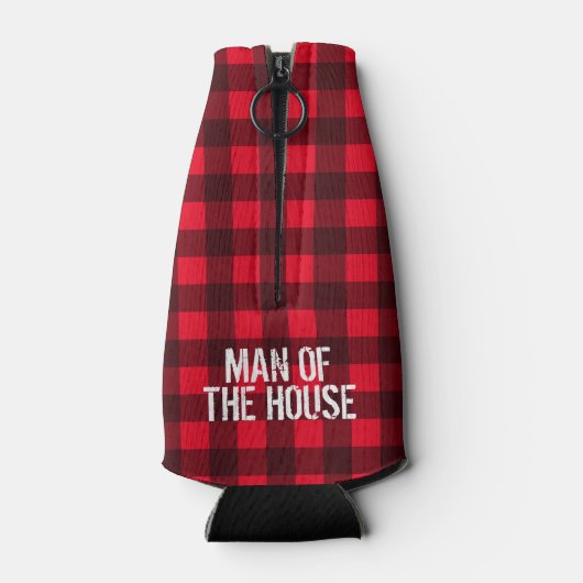 Mantelrood en zwart lumberjack check buffelvleid flesjeskoeler (Achterkant)