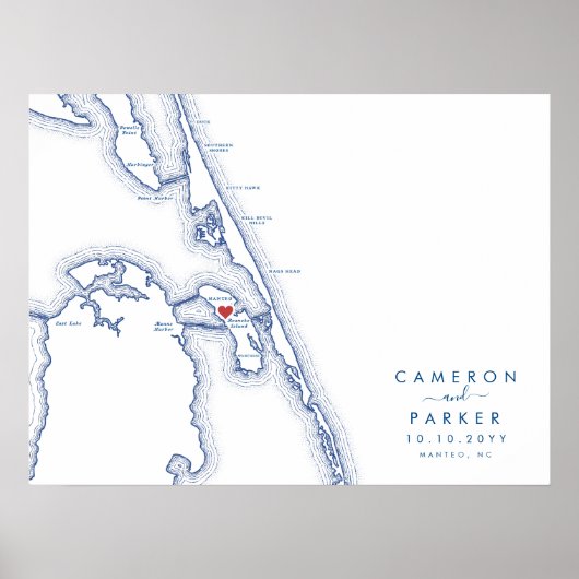 Manteo NC Bruiloft Modern Gastenboek Poster (Voorkant)