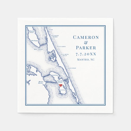 Manteo NC Buitenbanken OBX Marine Elegante bruilof Servet (Voorkant)