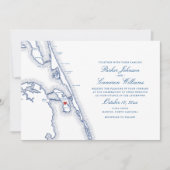Manteo NC OBX Kaart Elegante Navy Bruiloft (Voorkant)