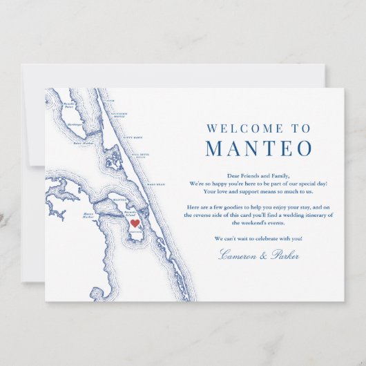 Manteo NC Outer Banks Bruiloft Welkomstroute Bedankkaart (Voorkant)