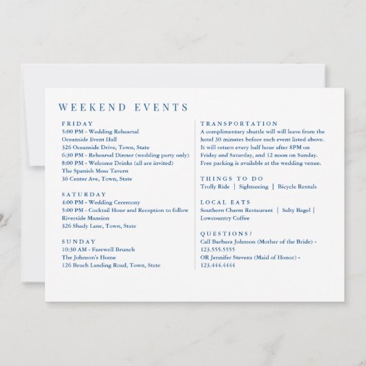 Manteo NC Outer Banks Bruiloft Welkomstroute Bedankkaart (Achterkant)