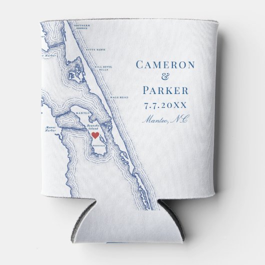 Manteo NC Outer Banks Kaart Elegant Trouwfavoriet Blikjeskoeler (Voorkant)