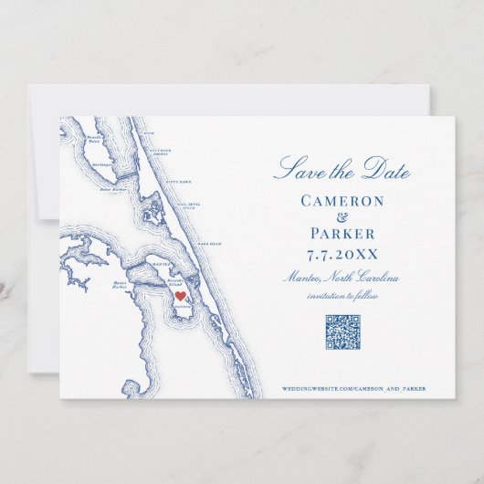 Manteo NC Outer Banks Kaart Elegante QR code Bruil (Voorkant)