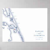 Manteo NC Trouwkaart Navy Blue Guest Book Poster (Voorkant)