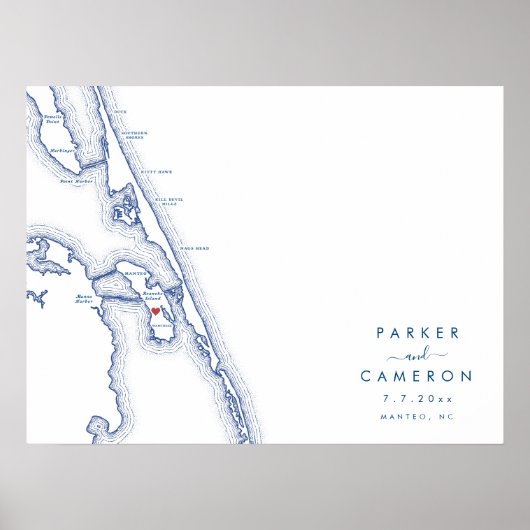 Manteo NC Trouwkaart Navy Blue Guest Book Poster (Voorkant)