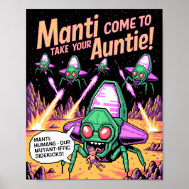 Manti Aliens Abductie Feest! Defender Arcade '81 Poster