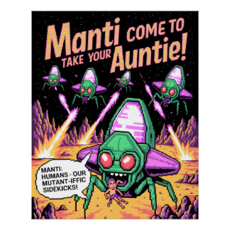 Manti Aliens Abduction Party! Defender Arcade '81 Perfect Poster