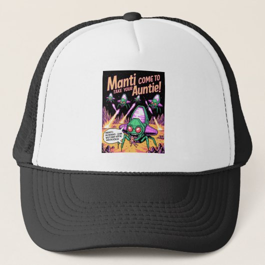 Manti Aliens Abduction Party! Defender Arcade '81 Trucker Pet (Voorkant)