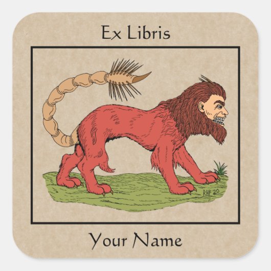Manticore Bookplate Vierkante Sticker (Voorkant)