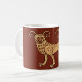 Manticore op rode koffie Mok (Voorkant links)