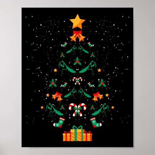 Mantis bidsprinkhaan insect kerstboom Kerstmis L Poster (Voorkant)
