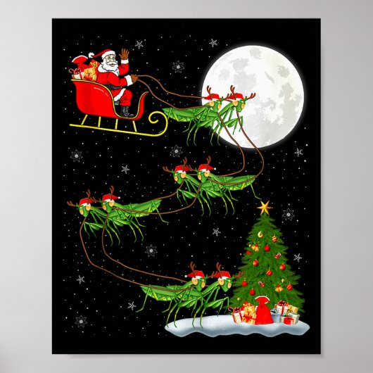 Mantis Insect Kerstman slee Santa Vliegend Grappig Poster (Voorkant)
