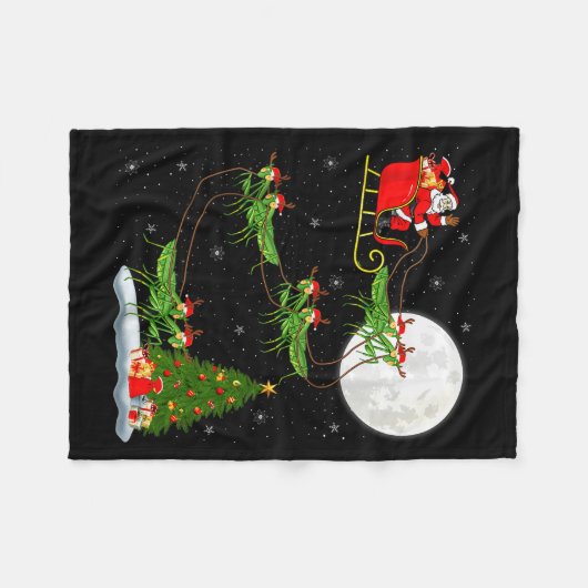 Mantis Insect Santa Sleigh Flying Funny Magical Ch Fleece Deken (Voorkant (Horizontaal))