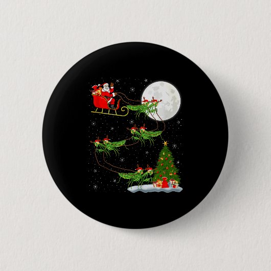 Mantis Insect Santa Sleigh Flying Funny Magical Ch Ronde Button 5,7 Cm (Voorkant)