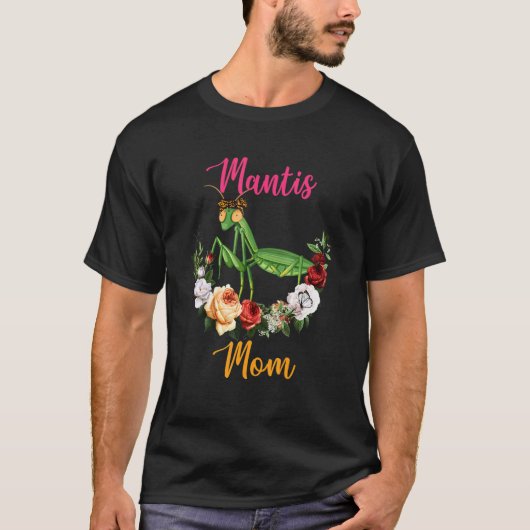 Mantis Mom Floral Mantis Bow Tie Lover Mother's Da T-shirt (Voorkant)