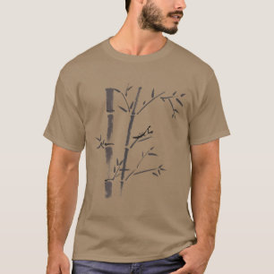 Mantis op een bamboe-verlof t-shirt