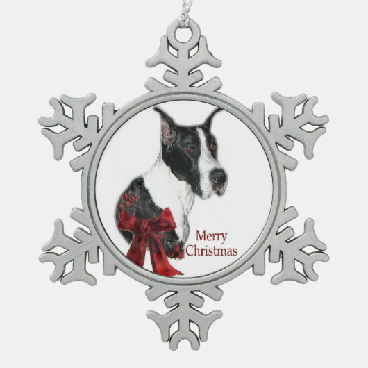 Mantle Great Dane Kerstmis Tin Sneeuwvlok Ornament (Voorkant)