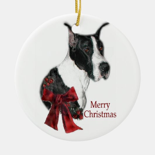 Mantle Great Dane-Ornament met kerstcadeaus Keramisch Ornament (Voorkant)