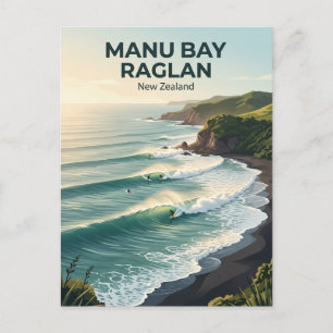 Manu Bay, Raglan Surfbreker Nieuw-Zeeland Briefkaart
