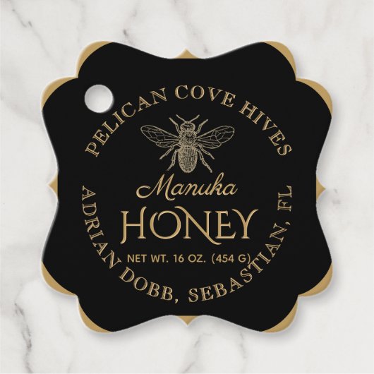 Manuka Honey Black Gold  Bee Fancy Square Bedankjes Labels (Voorkant)