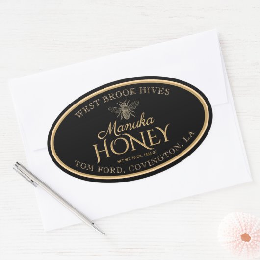 Manuka Honey Black Gold  Bee Oval Label (Envelop)