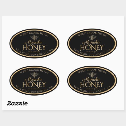 Manuka Honey Black Gold  Bee Oval Label (Vel)