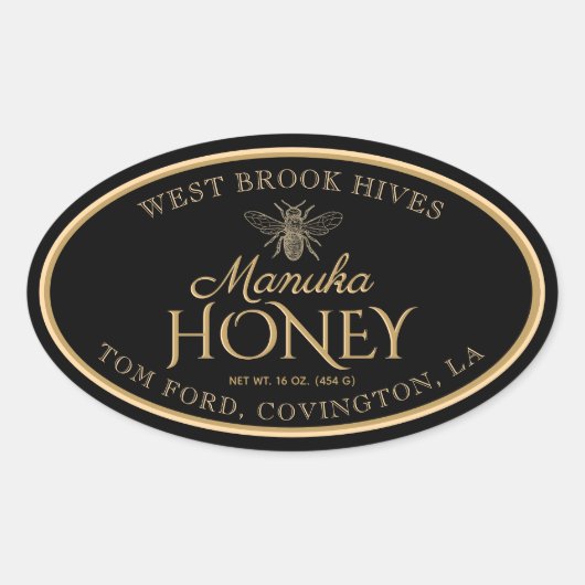 Manuka Honey Black Gold Bee Oval Label (Voorkant)